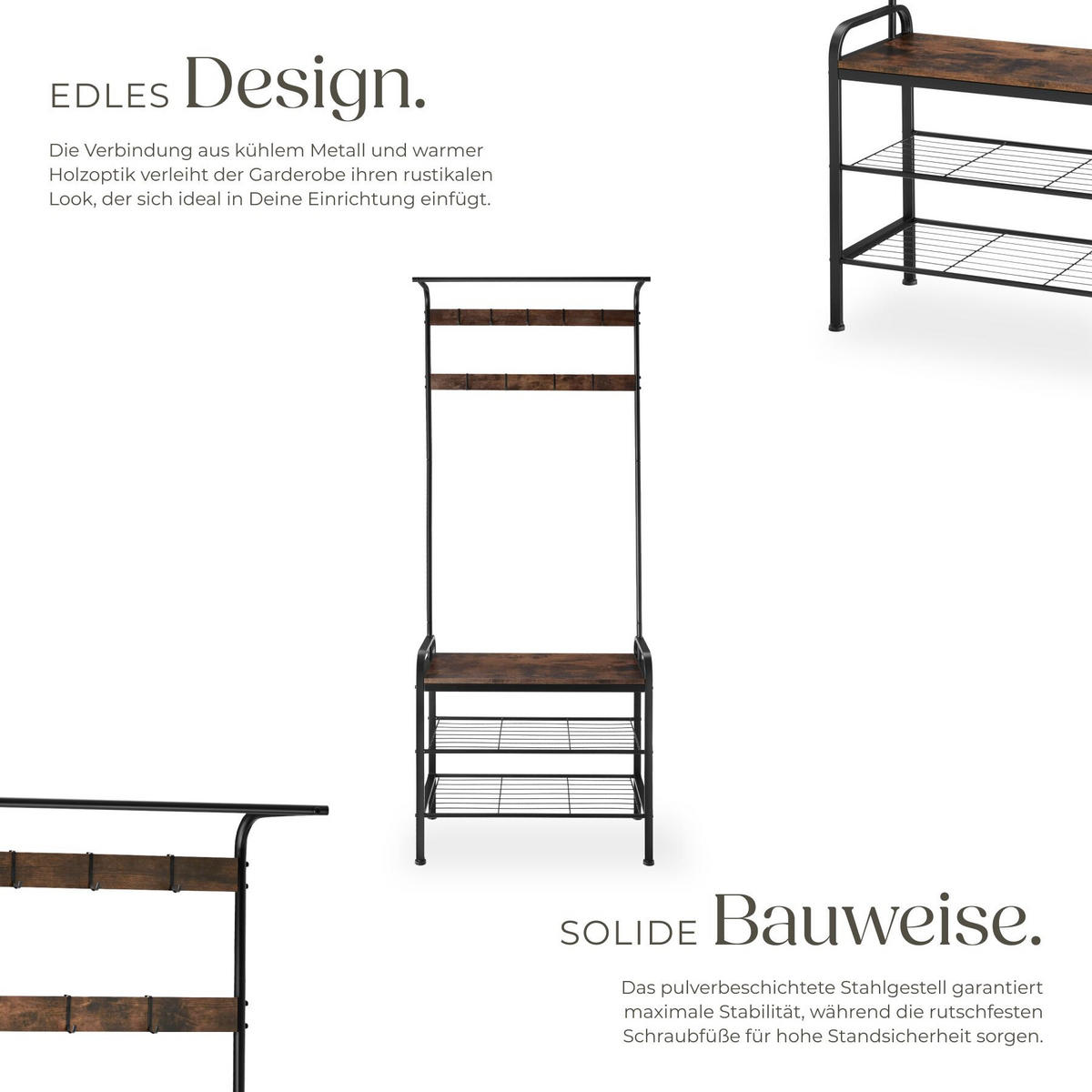 GARDEROBENSTÄNDER Wichita, inklusive Kippschutz, 73,5 x 36 x 184 cm, Industrial Holz dunkel, rustikal - Rostfarben, Textil (36/184/73.5cm) - tectake