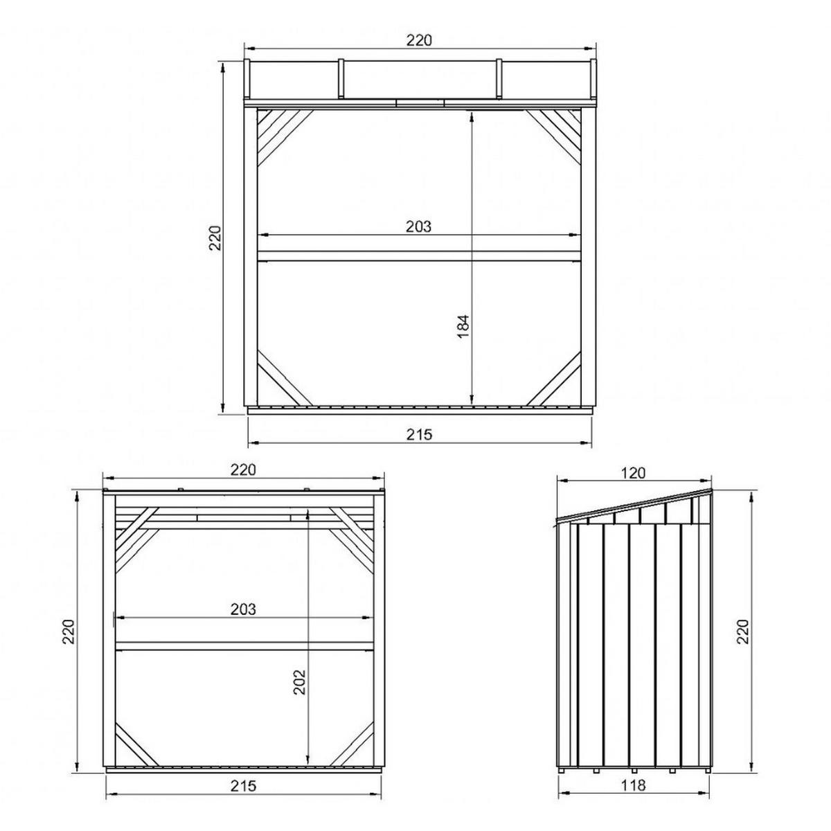 TIMBELA M984-CAVERN STEEL Prístrešok na drevo 2,54 m², prístrešok na palivové drevo s objemom ~4,4 m³ - sivá, drevo (118/220/215cm) - Timbela