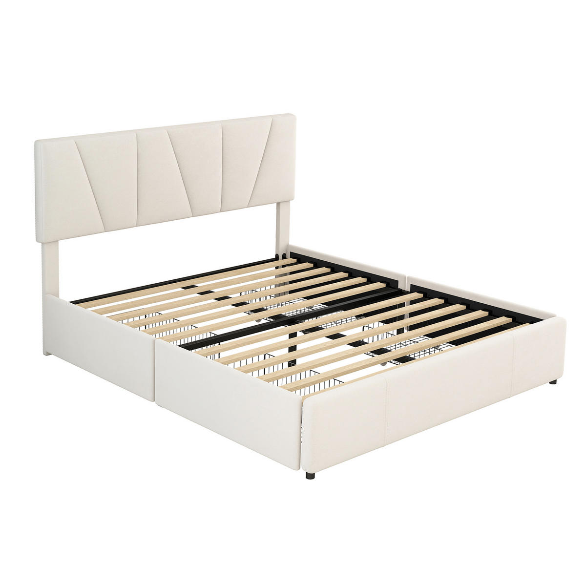 POLSTERBETT 140/200 cm Beige mit vier Schubladen und verstellbarem Kopfteil ohne Matratze - Beige, Textil (140/200cm) - OKWISH