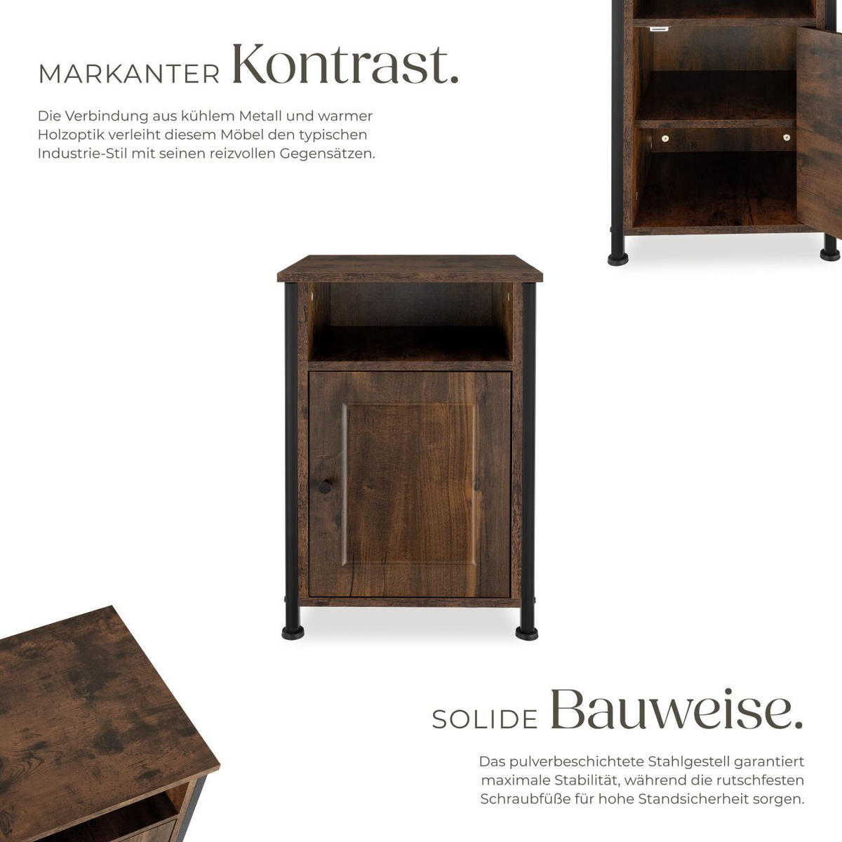 NACHTSCHRANK Blackburn,40 x 42 x 60,5 cm,Industrial Holz dunkel, rustikal - Rostfarben, Holzwerkstoff (40/60.5/42cm) - tectake