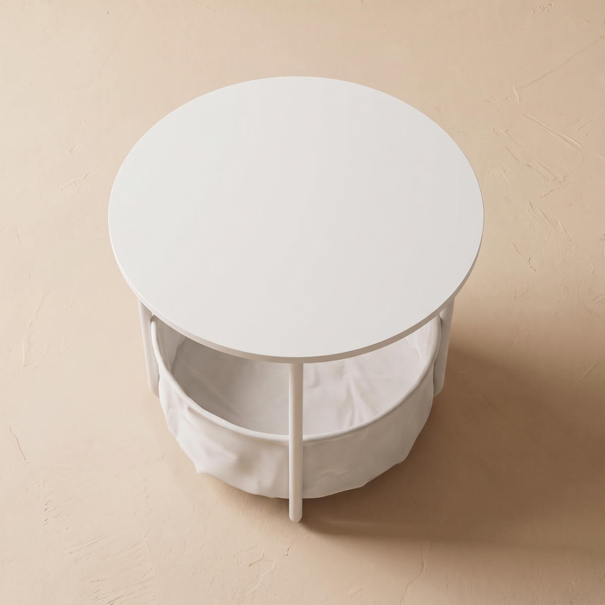 BEISTELLTISCH mit Korb rund Weiß 45/45/50 cm - Weiß, Metall (45/45/50cm) - SCENA LIVING