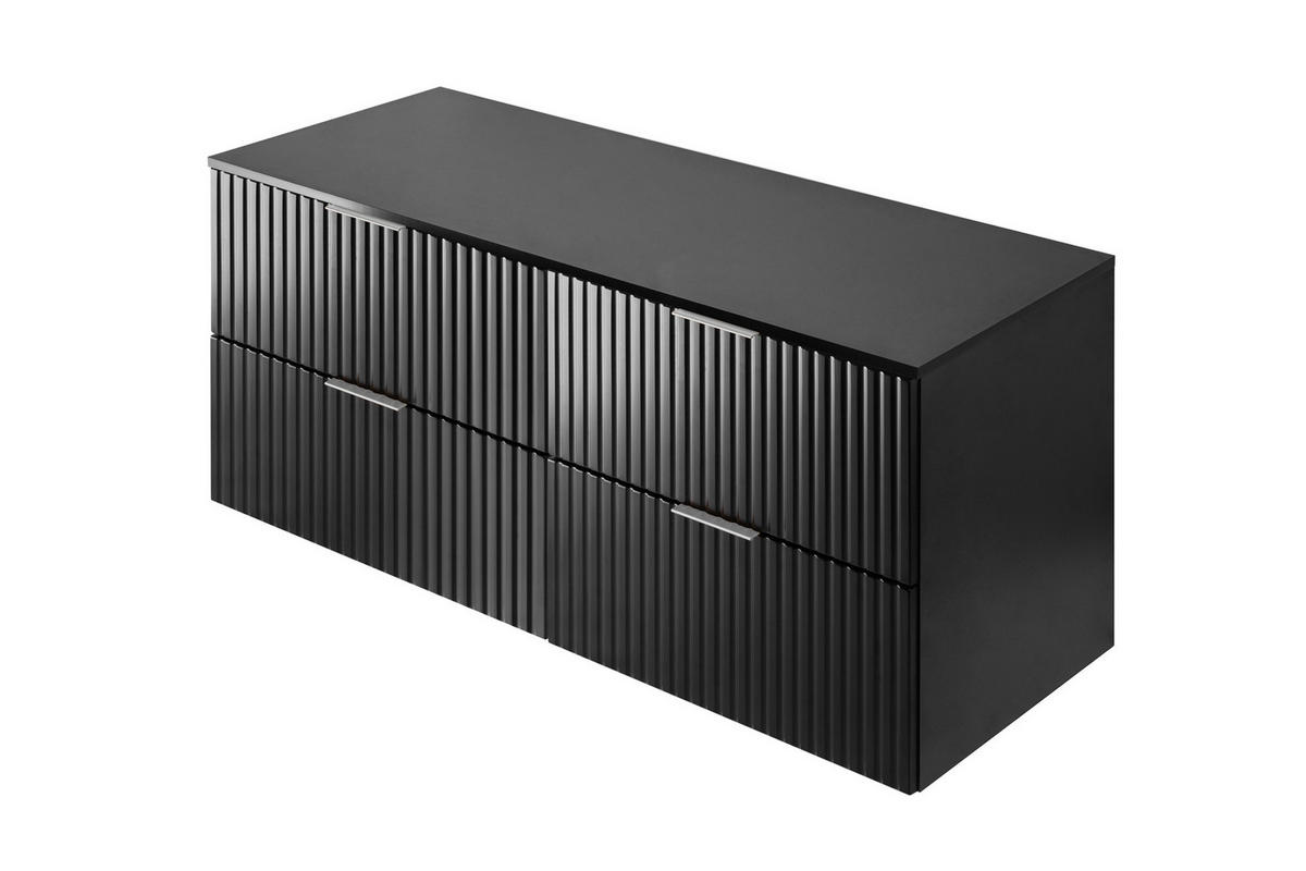 WASCHBECKUNTERSCHRANK, Mattschwarz, 120 (2 x 60) x 57 x 46 cm, silberner Griff + Arbeitsplatte - Silberfarben/Schwarz, Holzwerkstoff (120/57/46cm) - 3XE LIVING