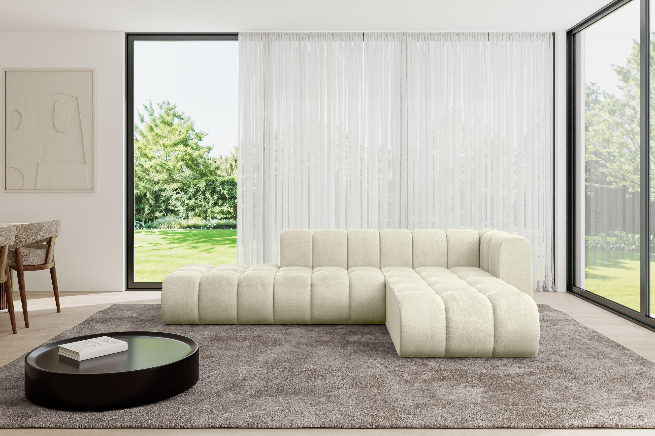 ECKSOFA modulares Sofa Zuvon-L1 - 296x177x70 cm Beige - Beige, Holzwerkstoff/Textil (296/177cm) - ALTDECOR