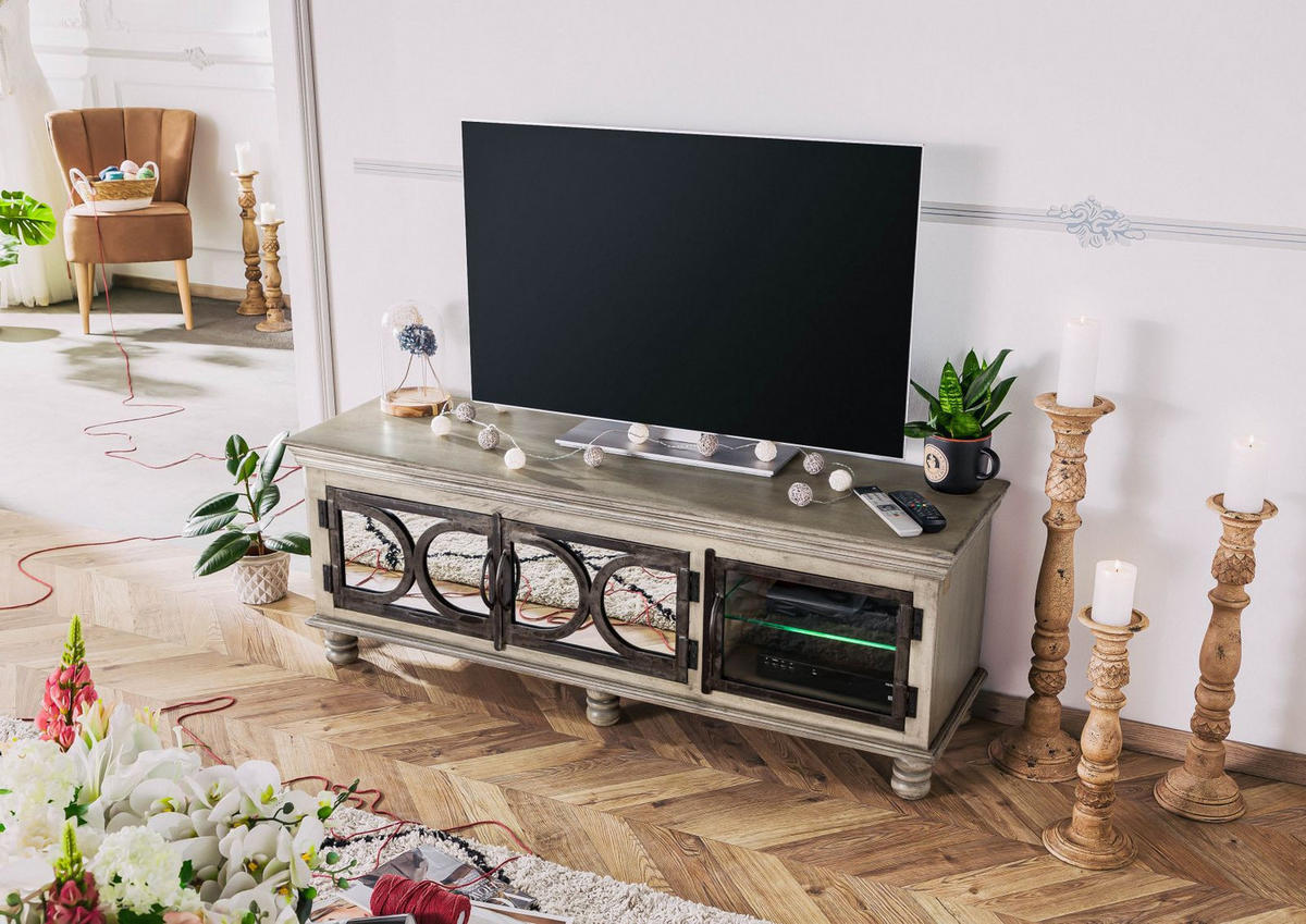 TV-BOARD Mango 150x45x55 grau lackiert HERMITAGE #012 - Grau, Holz (150/55/45cm) - Massivmoebel24