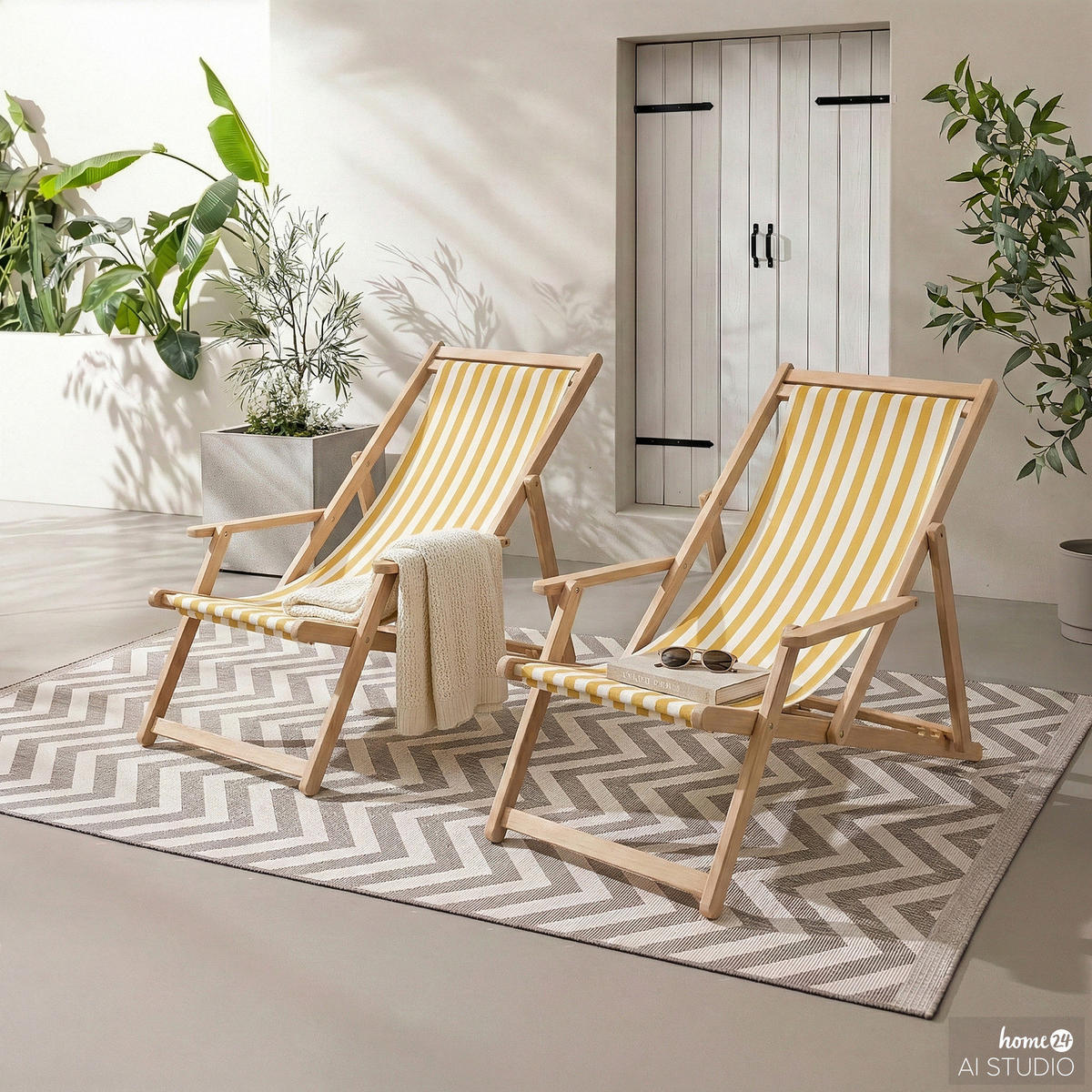 LIEGESTUHL - Akazie massiv / Webstoff - Gelb, Holz/Textil (63/88/102cm) - home24