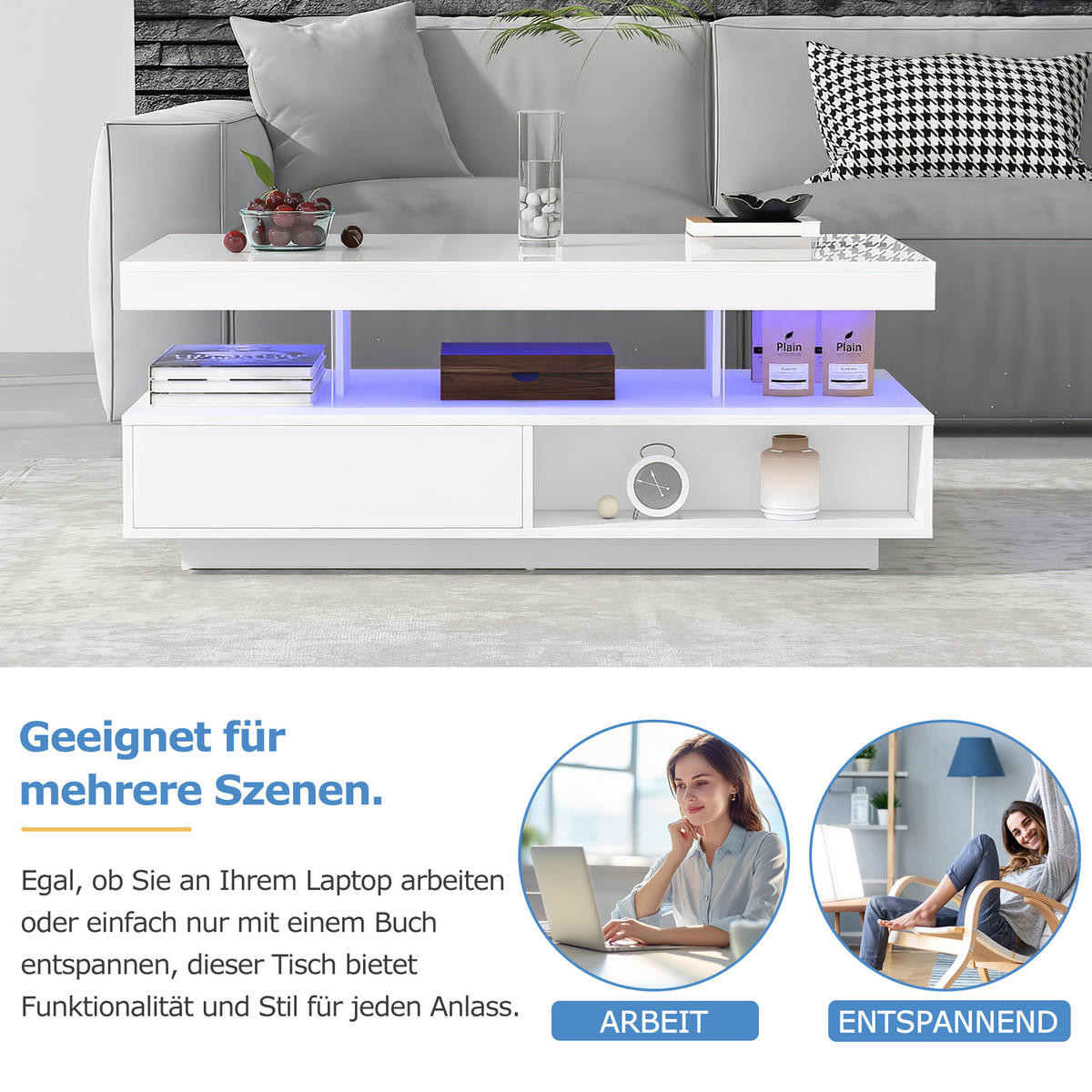 COUCHTISCH Weiß - Weiß, Holzwerkstoff (95/50/42.5cm)