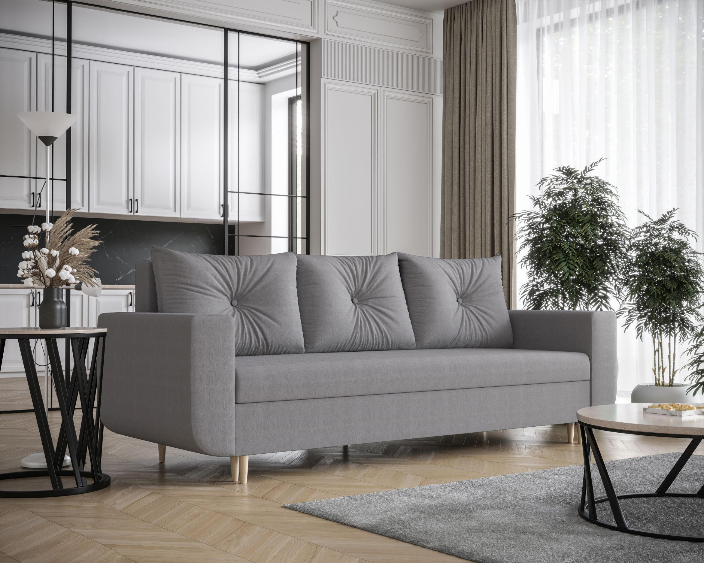 SOFA DELFIN mit Schlaffunktion COSMIC 160 Sofa mit Stauraum - Grau, Textil (90/88/240cm) - Bedante