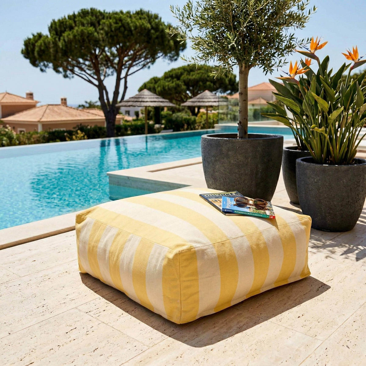 GARTENSOFA mit 5 Sitzplätzen, Hellgelb - Gelb, Textil - Oviala