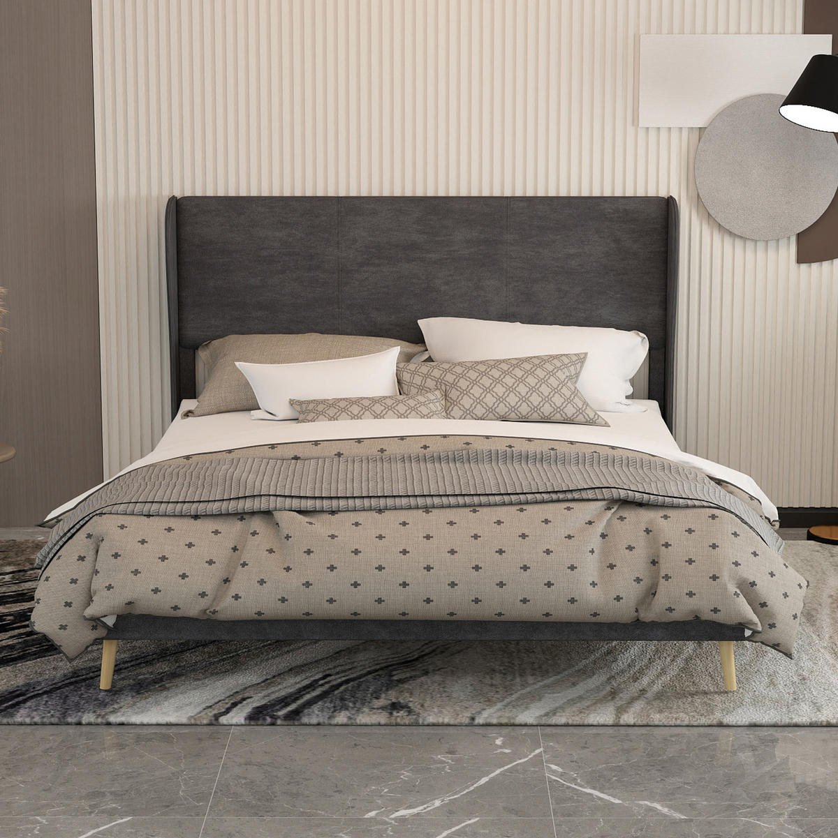 ČALÚNENÁ posteľ 160/200 cm s mäkkým čelom a jednoduchou montážou, Sivá - sivá, textil (160/200cm) - Redom