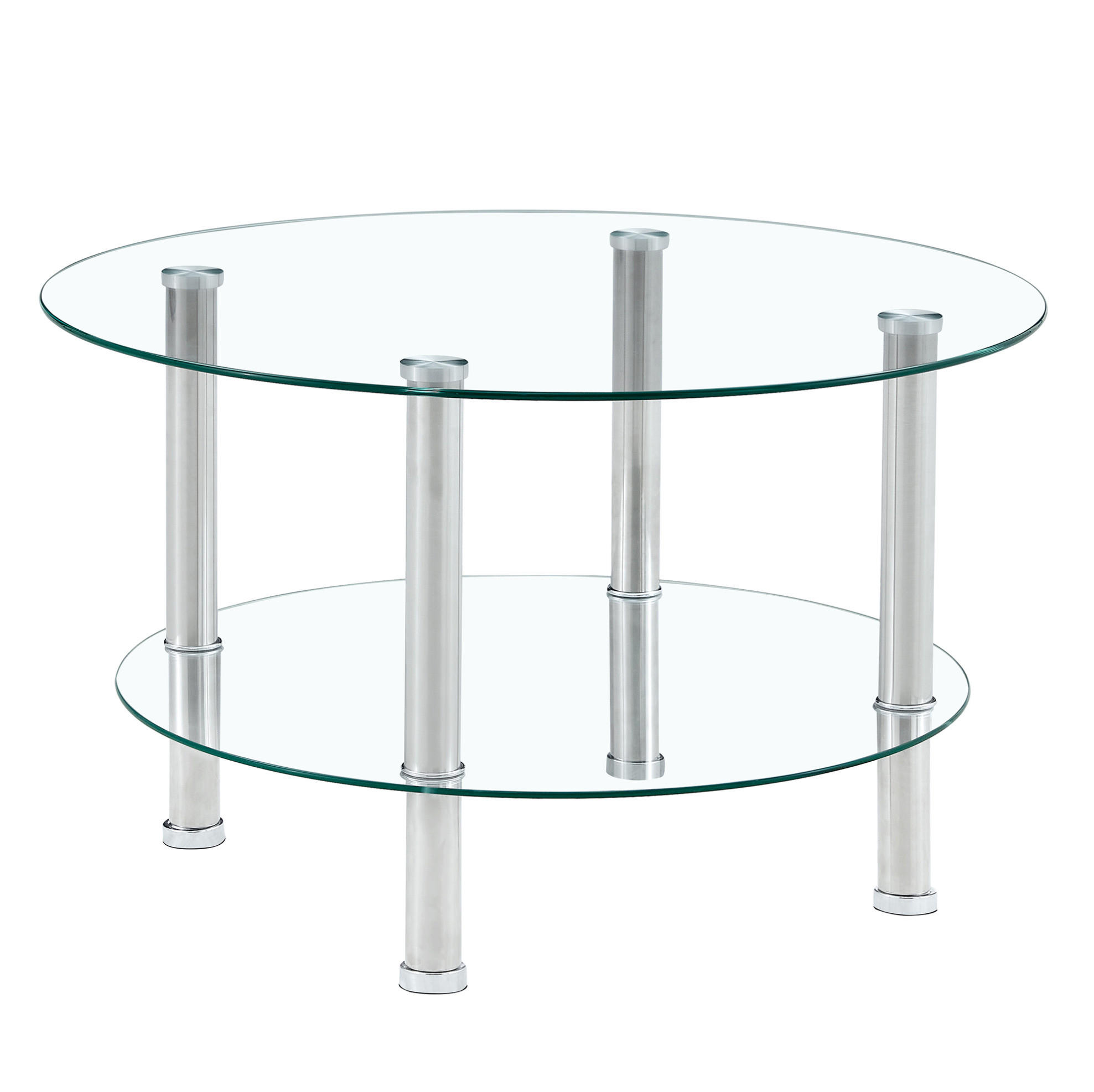 COUCHTISCH 70/60/42 cm aus Glas und Metall, 2 Ebenen, Silber/Transparent - Silberfarben, Glas (70/70/42cm) - Flora Grace