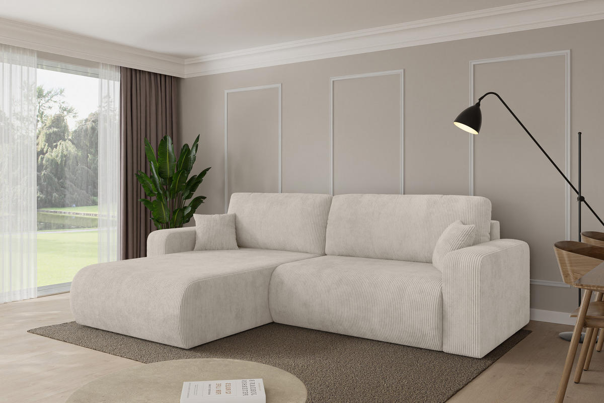 ROHOVÁ SEDAČKA s funkcí spaní, otoman vlevo BERY-L 276x193x88 krémová manšestr - černá/krémová, kompozitní dřevo/textil (276/193cm) - ALTDECOR