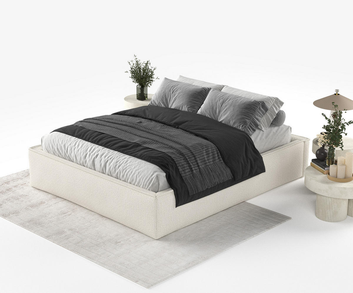 POLSTERBETT Alvar Beige 120/200 cm im Chenille-Stoff - Beige/Schwarz, Holz/Holzwerkstoff (120/200cm) - Maison de Reve