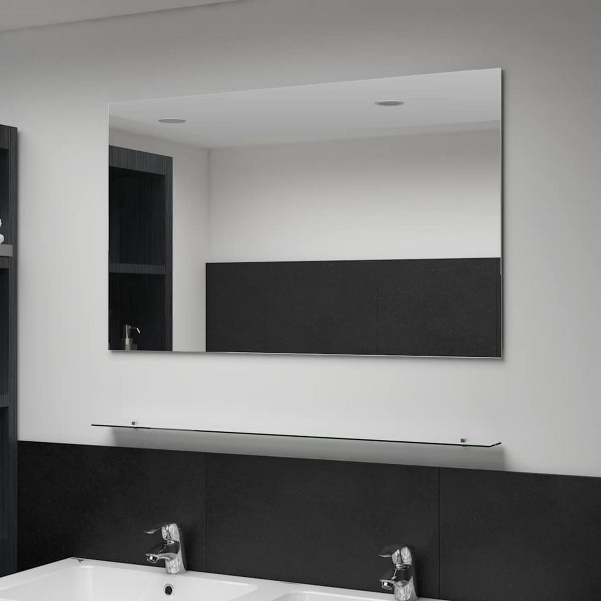 WANDSPIEGEL mit Regal 100×60 cm Hartglas - Silberfarben, Glas (100/60/10cm) - furnicato