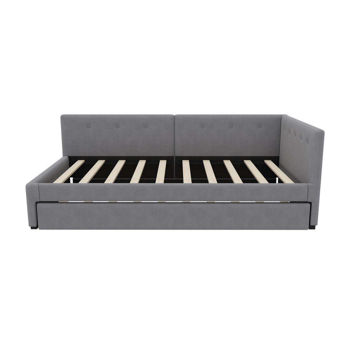 RAHMENBETT 90/200 cm in Grau aus Samt mit Rollbett - Grau, Textil (90/200cm) - Flora Grace