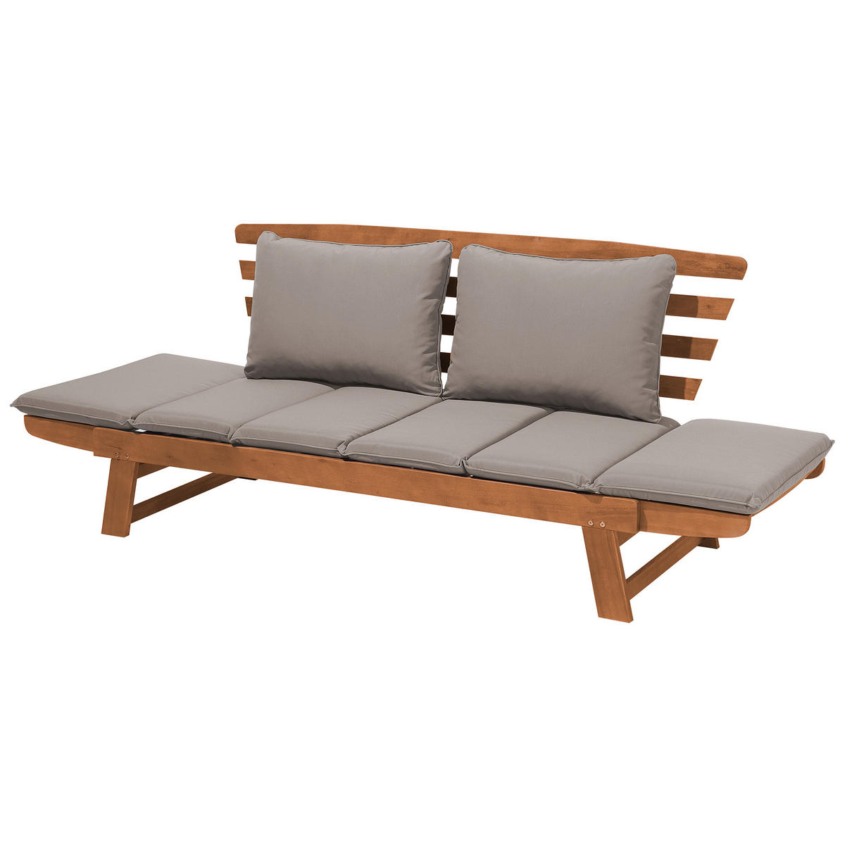 GARTENSOFA Eukalyptusholz hellbraun verstellbare Armlehnen 210 cm Portici - Hellbraun, Holz (210/82/66cm) - Beliani