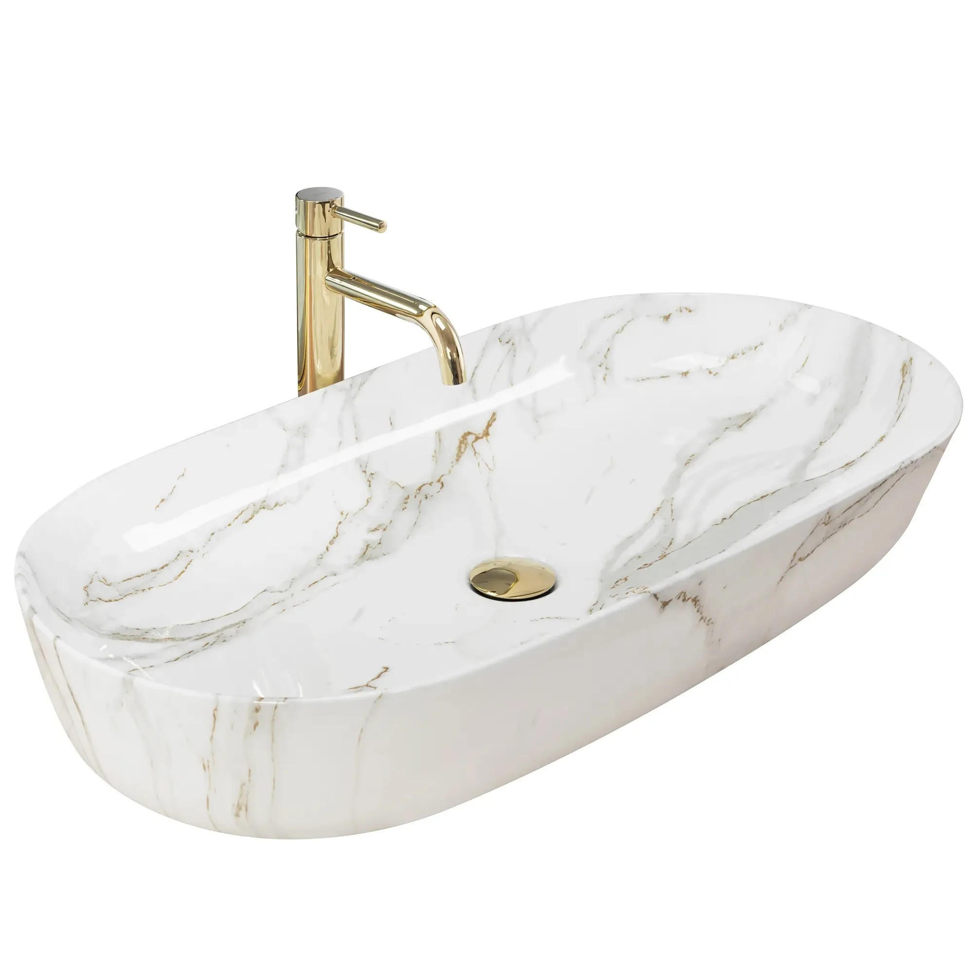 AUFSATZWASCHBECKEN Rea Cleo 81 Shiny Aiax - Weiß, Keramik (41/13.5/81cm) - REA