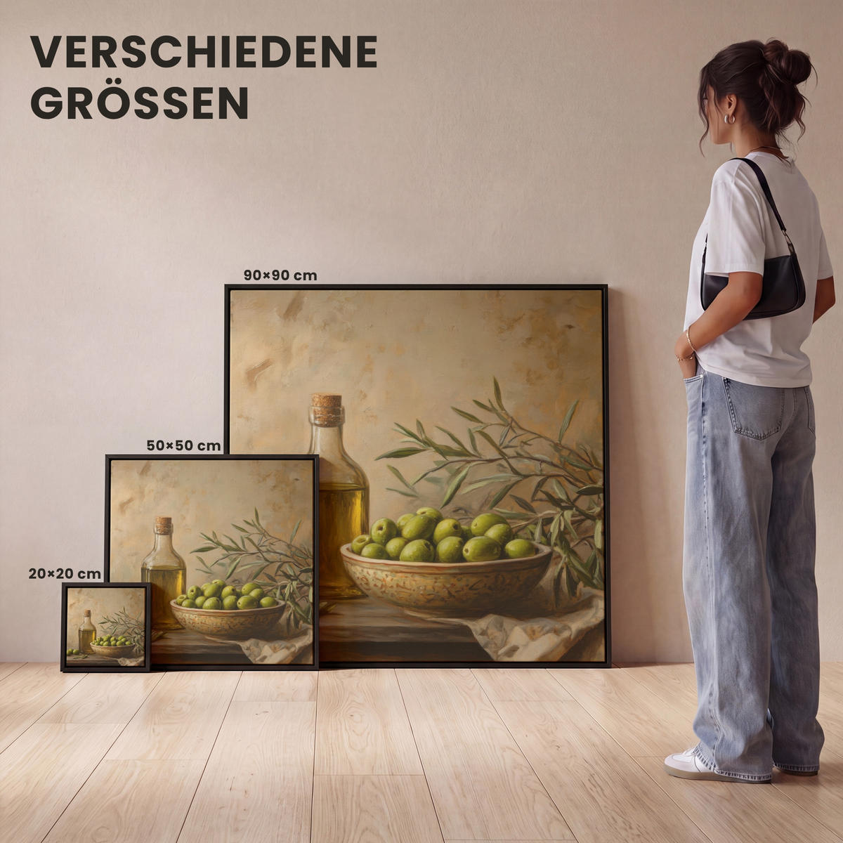 LEINWAND Bilder mit Rahmen - Oliven - Stilleben - Vintage - 20x20 - Olivgrün, Textil (20/20cm) - MuchoWow