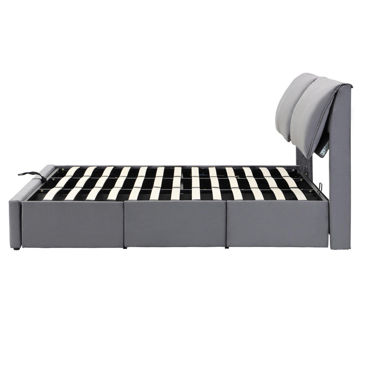 POLSTERBETT 140/190 cm aus Samt mit hydraulischem Stauraum und 3 Schubladen Beige - Beige, Textil (140/190cm) - Modenvie