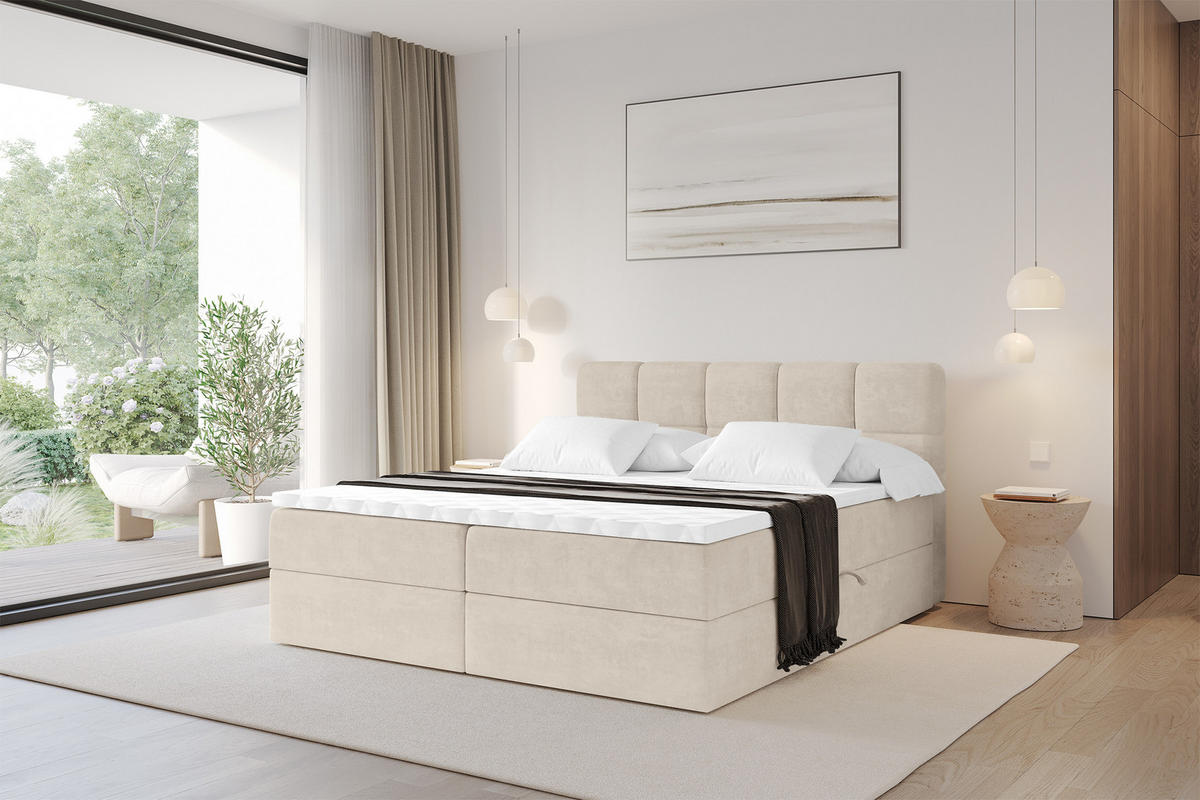 BOXBETT mit Matratze H4 - FAMA - 120x200 cm Beige Monolith - Sahara, Holzwerkstoff (120/200cm) - ALTDECOR