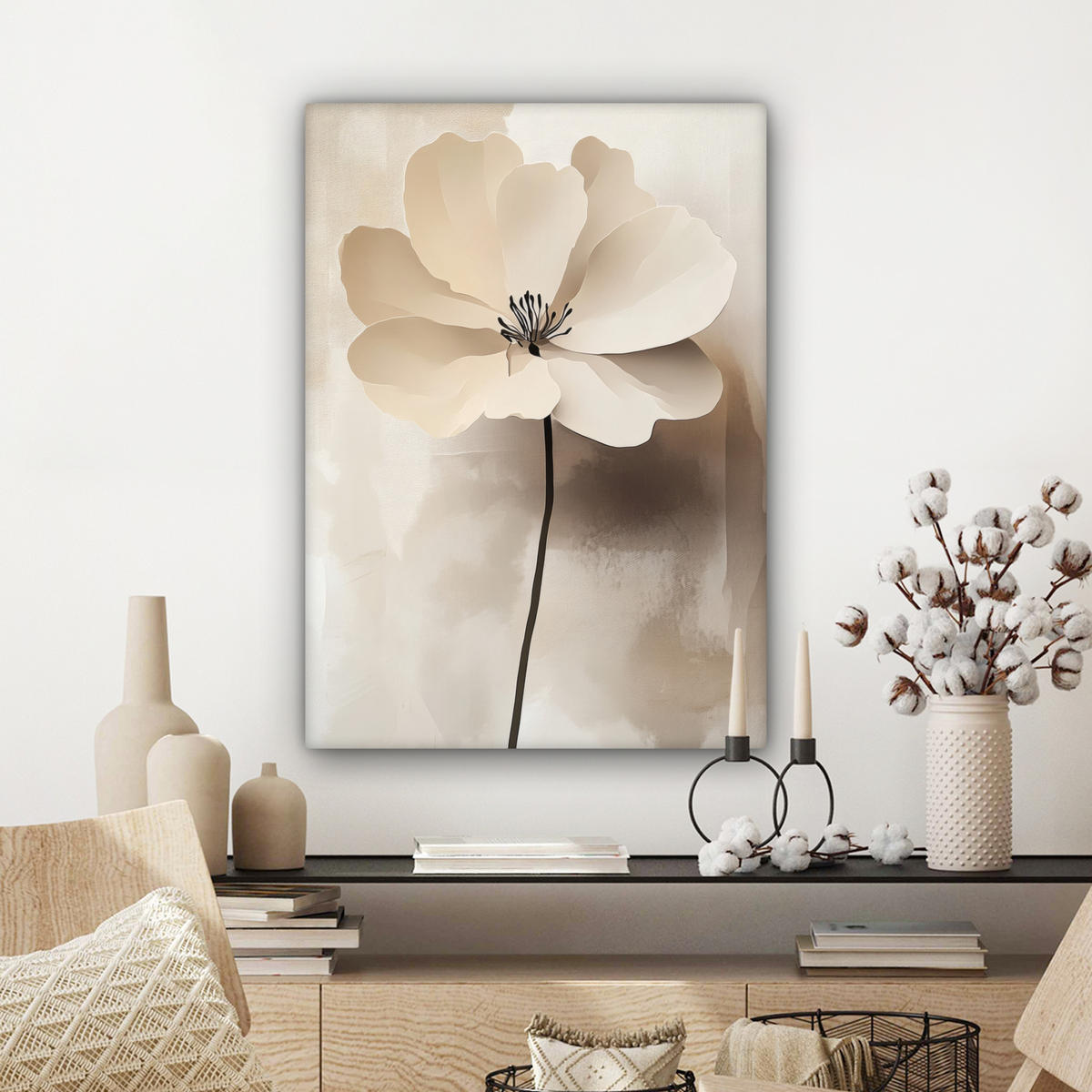 LEINWANDBILD Blume - Beige - Farbe - Schatten 60x80 cm - Creme, Textil (60/80cm) - MuchoWow