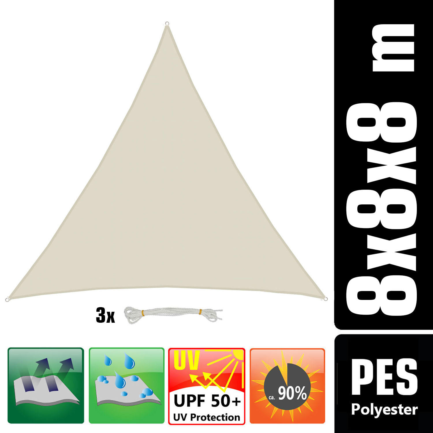 SONNENSEGEL 800/800 cm beige, dreieckig - Beige, Kunststoff (800/800cm) - Amanka