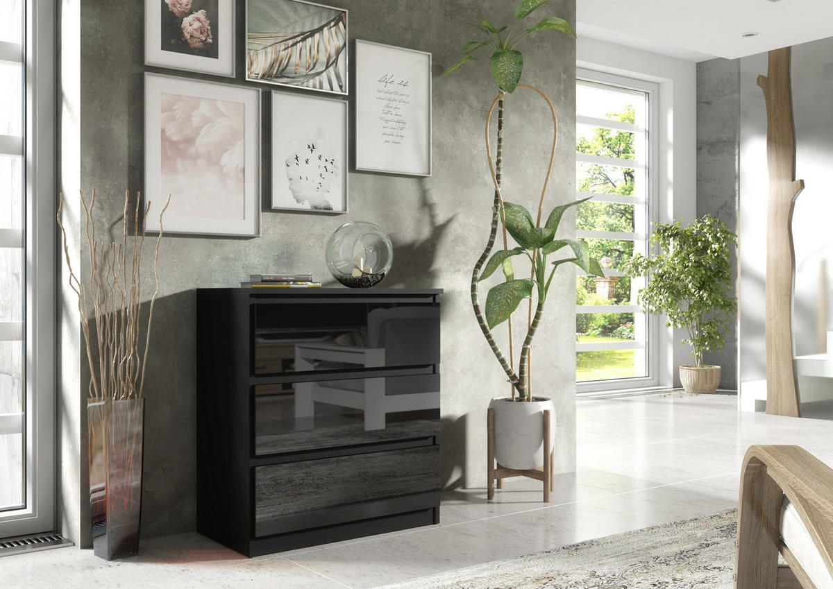 KOMMODE Schwarz, Hochglanz 70/79/39 - Schwarz Hochglanz/Schwarz, Holzwerkstoff (70/79/39cm) - RAUMHIRSCH FURNITURE