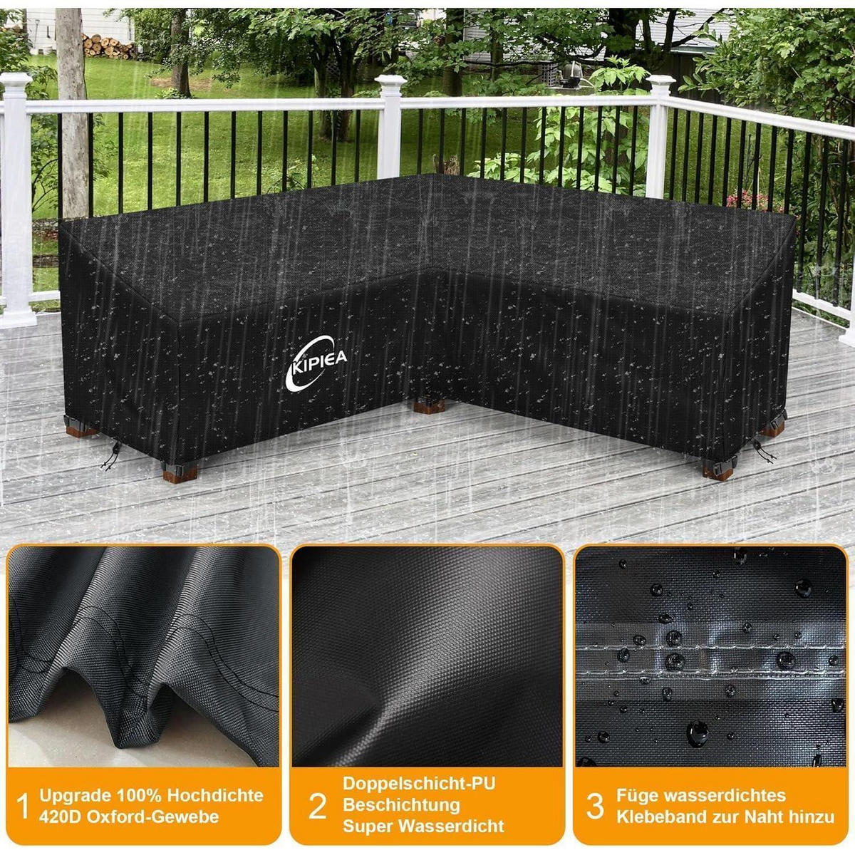 ABDECKHAUBE Terrassen-V-förmig 215,9 x 216 x 85 cm - Schwarz, Textil (216/85/216cm)