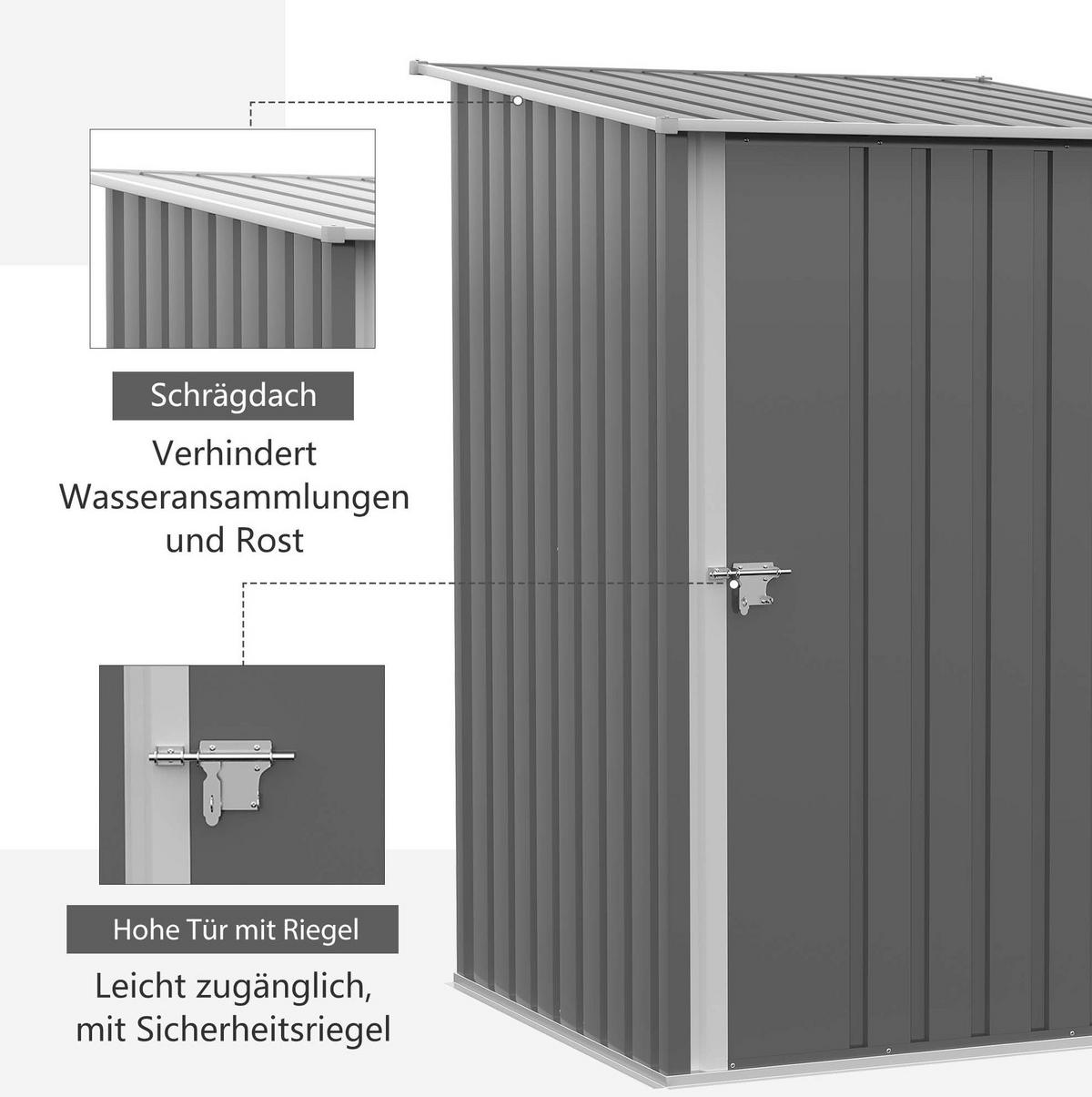 GERÄTEHAUS 100/103/160 cm aus Stahl mit abschließbarer Tür und Pultdach, Grau - Grau, Metall (100/160/103cm) - Redom