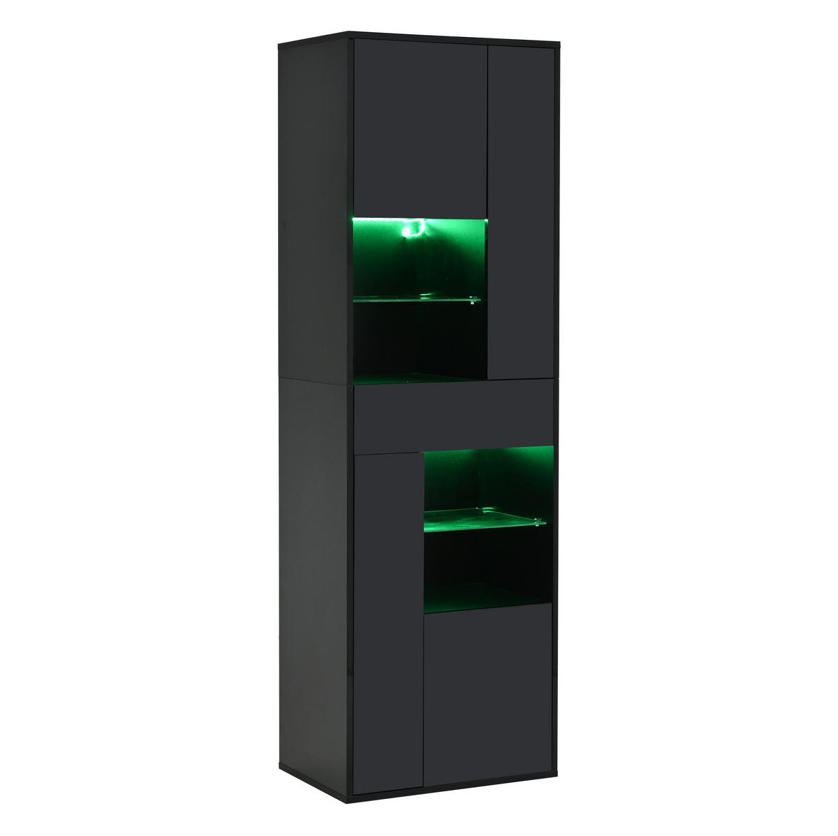 VITRINE aus Spanplatte und Glas 55x38x170 cm Schwarz mit LED-Beleuchtung, Schublade und 11 Ablageflächen - Schwarz, Holzwerkstoff (55/170/38cm) - IVMEU