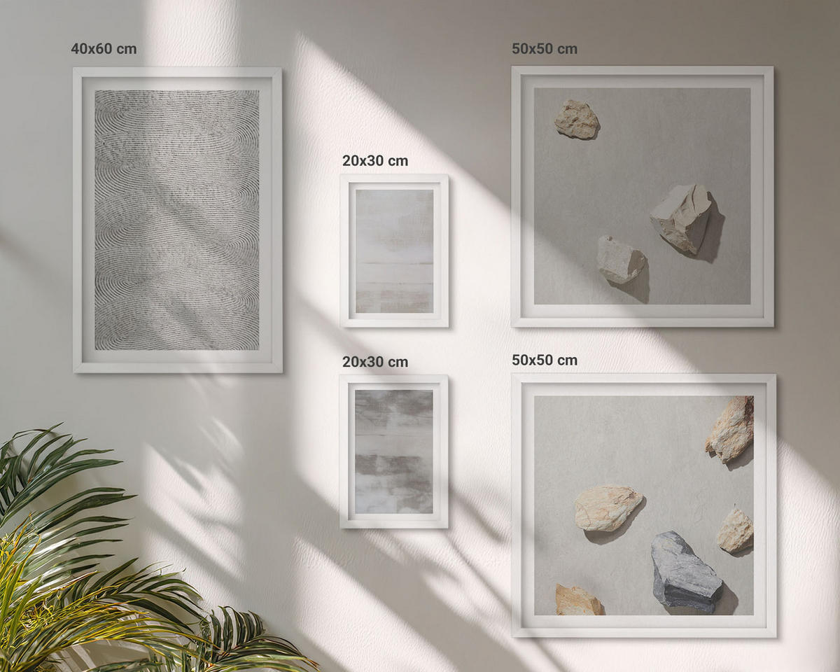 WANDBILDER 5er-Set - 50x50 cm & 20x30 cm & 40x60 cm Weißer Rahmen - Moderne minimalistische Texturen - Weiß, Kunststoff (40/60cm) - ArtPrintCave