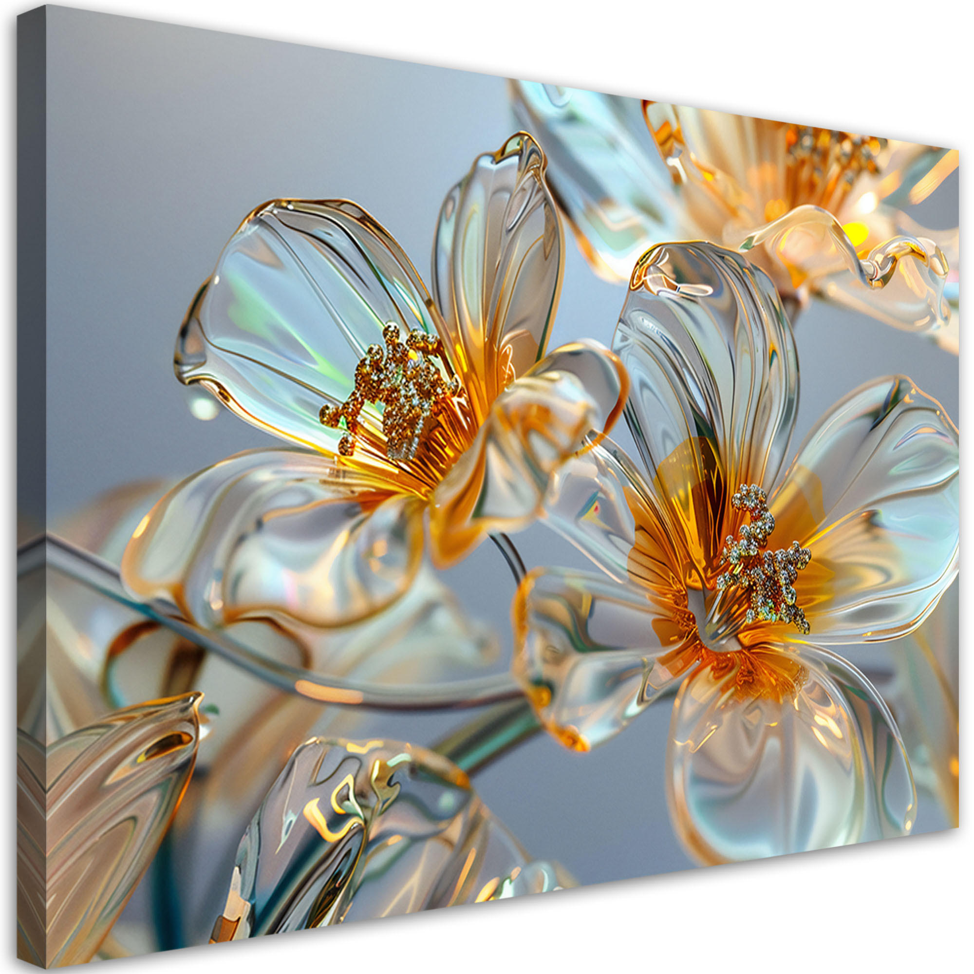 LEINWANDBILD Diamant-Glasblumen - Komposition 100x70cm - Weiß, Textil (100/70cm) - Feeby