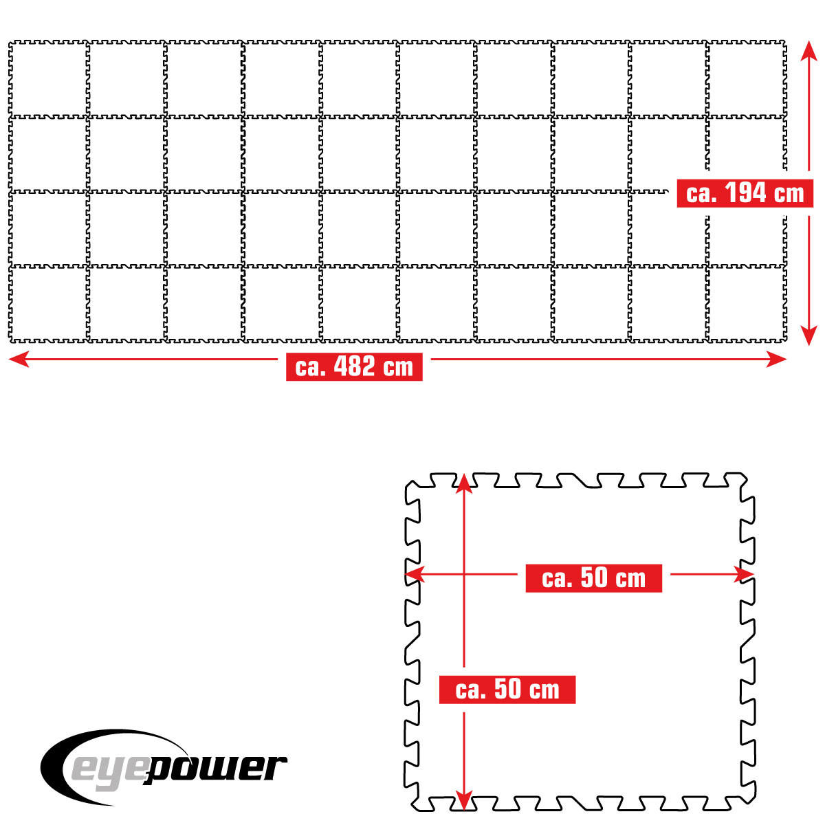 POOLMATTEN 9,5m² 40 EVA Matten 50 cm Blau - Blau, Kunststoff (50/50cm) - eyepower