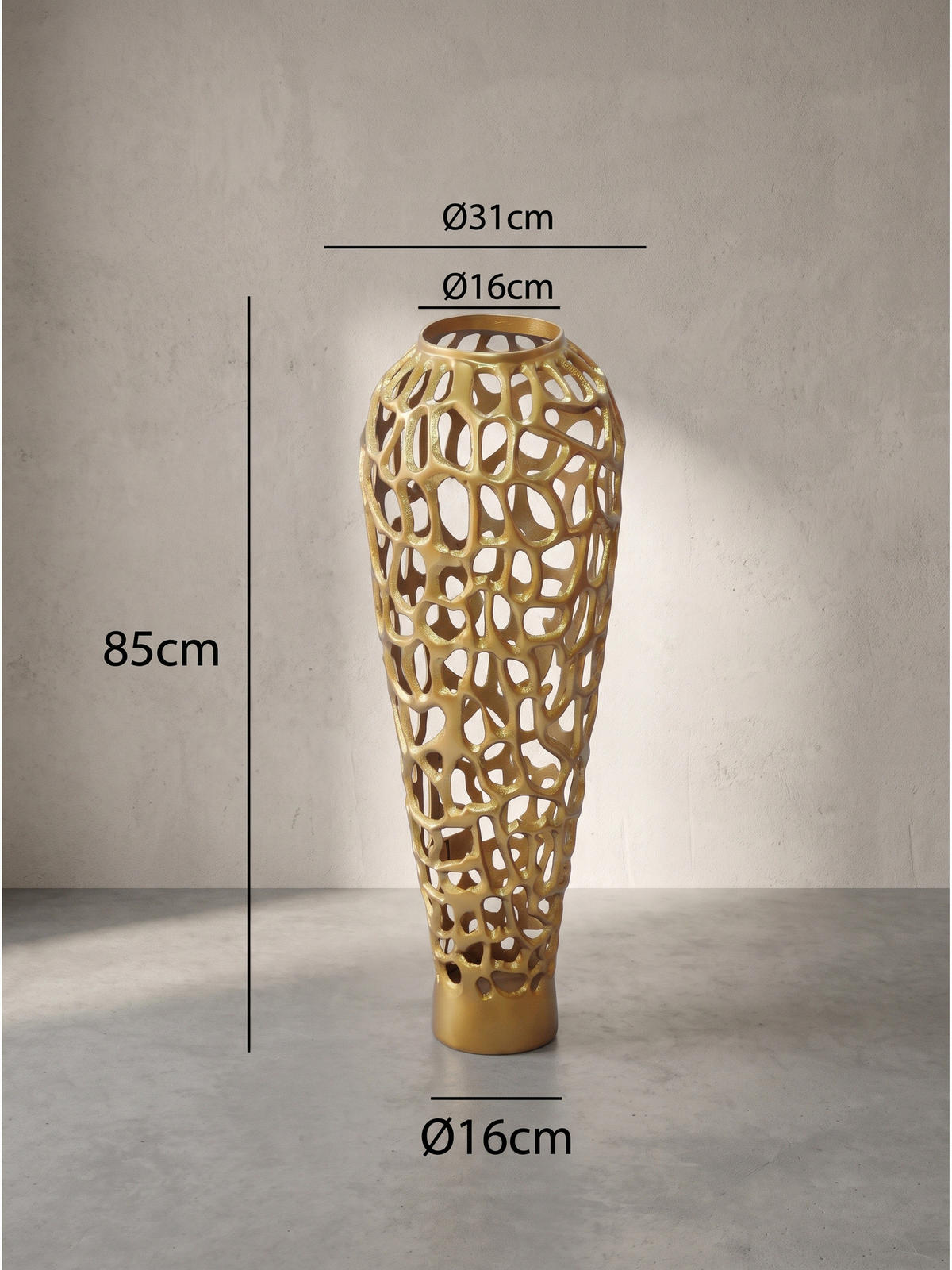 BODENVASE ASTLUX, Aluminium, handgefertigt, Gold, Ø 31 x 85 cm - Goldfarben, Metall (85cm) - KADIMA DESIGN