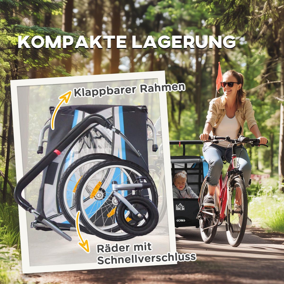 KINDERANHÄNGER, Kinderfahrradanhänger, Blau - Blau, Metall (75/101/142cm) - HOMCOM