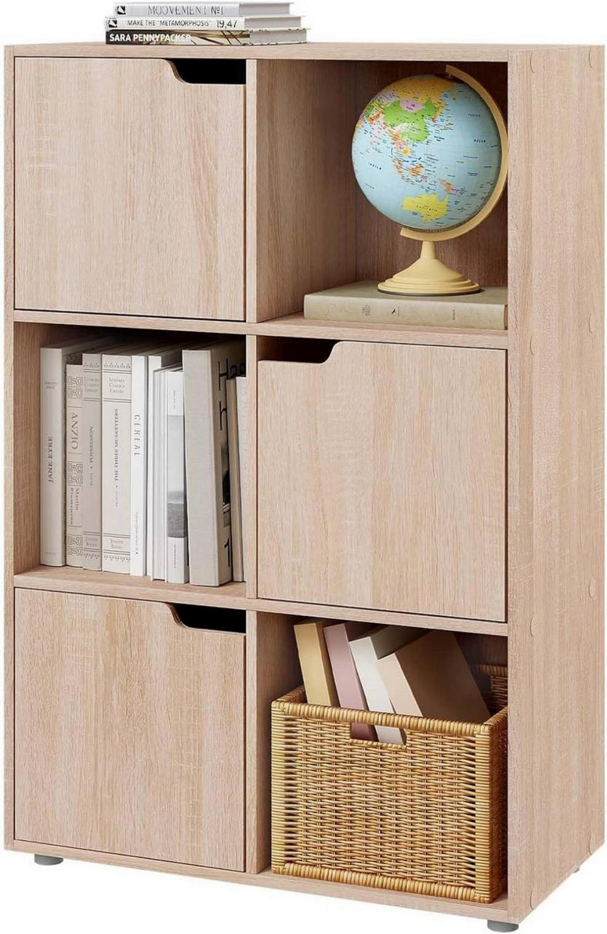 REGALE Bücherregal mit 3 Türen, 6 Fächer, Eiche - Eichefarben/Grau, Holzwerkstoff/Kunststoff (59.6/91/29cm) - Woltu