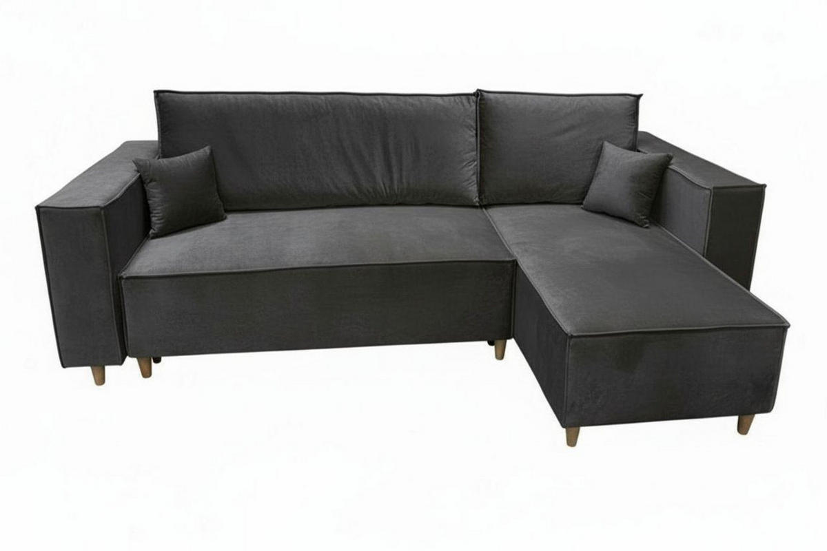 ECKSOFA RIO mit Schlaffunktion und Bettkasten, Farbe: Dunkelgrau, Velourstoff, Ottomane Universal - Dunkelgrau, Textil (249/142cm) - Marpur