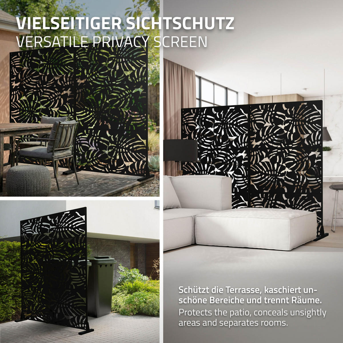 METALL-SICHTSCHUTZ Roma 120x180 cm Schwarz aus Stahl - Schwarz, Metall (120/183cm) - ML-DESIGN