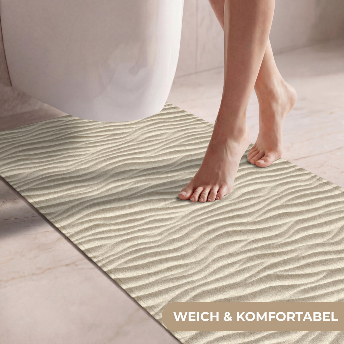 WC-VORLEGER Sand - Wellen - Beige Toilettenvorleger 60x120 cm - Sandfarben, Kunststoff/Textil (60/1cm) - OnlyWow