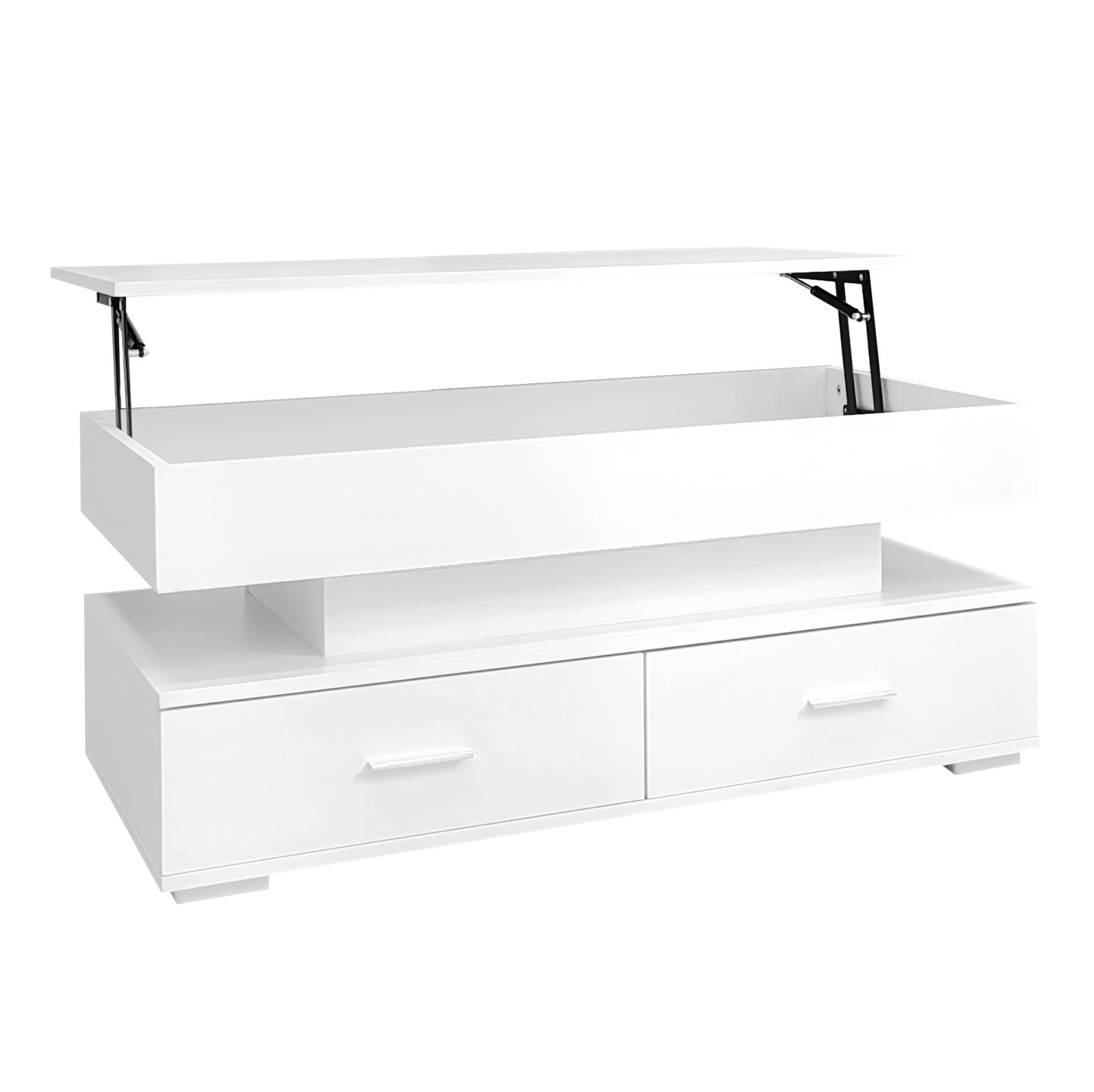 COUCHTISCH 100/50/44 cm weiß aus Spanplatte mit Höhenverstellung, LED-Beleuchtung und Stauraum - Weiß, Holzwerkstoff (100/50/44cm) - OKMYHOME