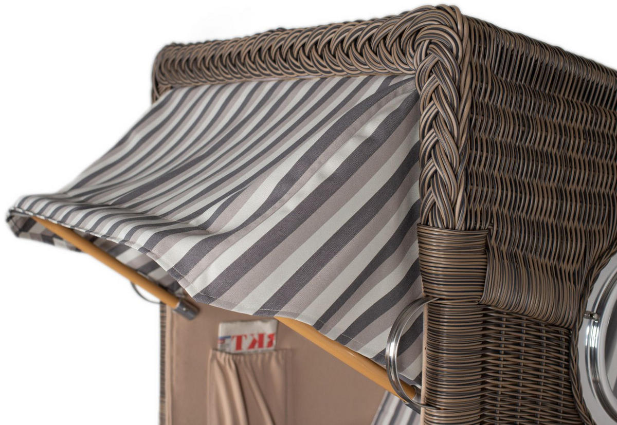 STRANDKORB Komplettset: Ammersee Single Teak Bullauge - PE grau - Modell 545 - Grau, Holz/Kunststoff (96/165/80cm) - bene living