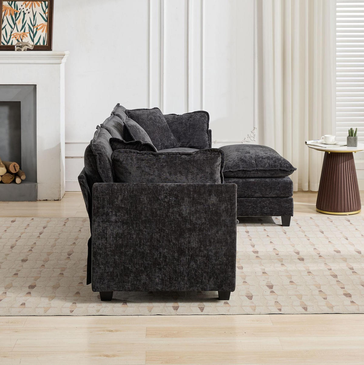 3-SITZER-SOFA aus Chenille in Schwarz mit modularem Design - Schwarz, Textil (75/84/289cm) - Modfu