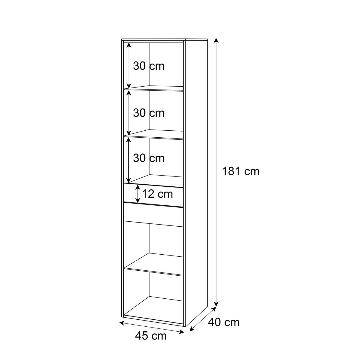 VITRINE AURORA in Weiß hochglanz mit LED-Beleuchtung mit Fuße - Weiß Hochglanz/Schwarz, Holzwerkstoff/Kunststoff (45/181/40cm) - Lookway