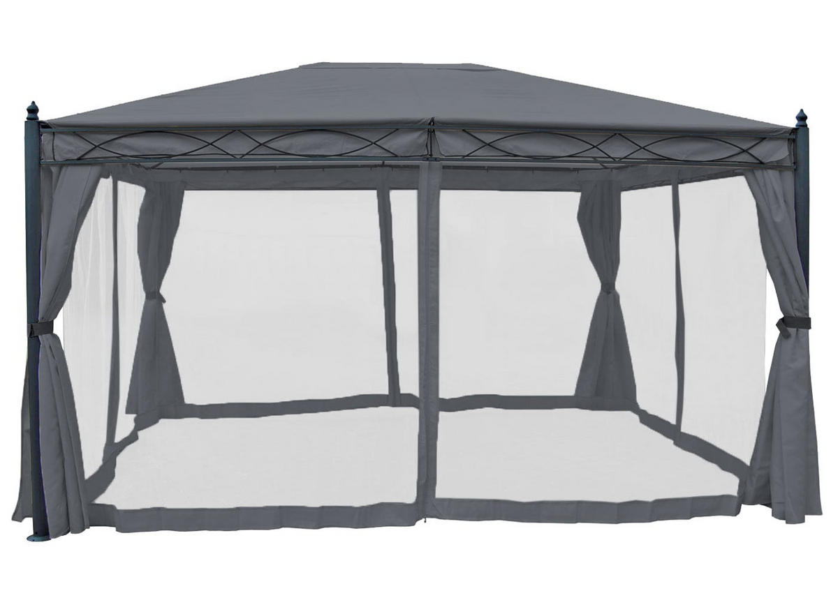 PERGOLA Cadiz 273x400x300cm Grau Seitenwand + Moskitonetz - Grau, Metall (400/273/300cm) - BERLINLODGE