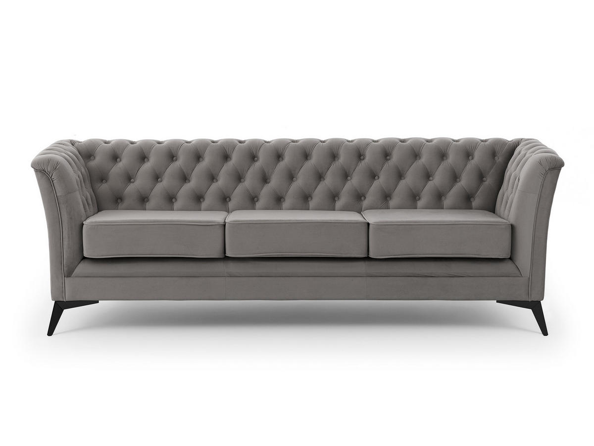CHESTERFIELD-SOFA 3-sitzer Whitby Grau Samt mit schwarzen Füßen - Schwarz/Grau, Holz/Textil (237/78/82cm) - S-Style Möbel