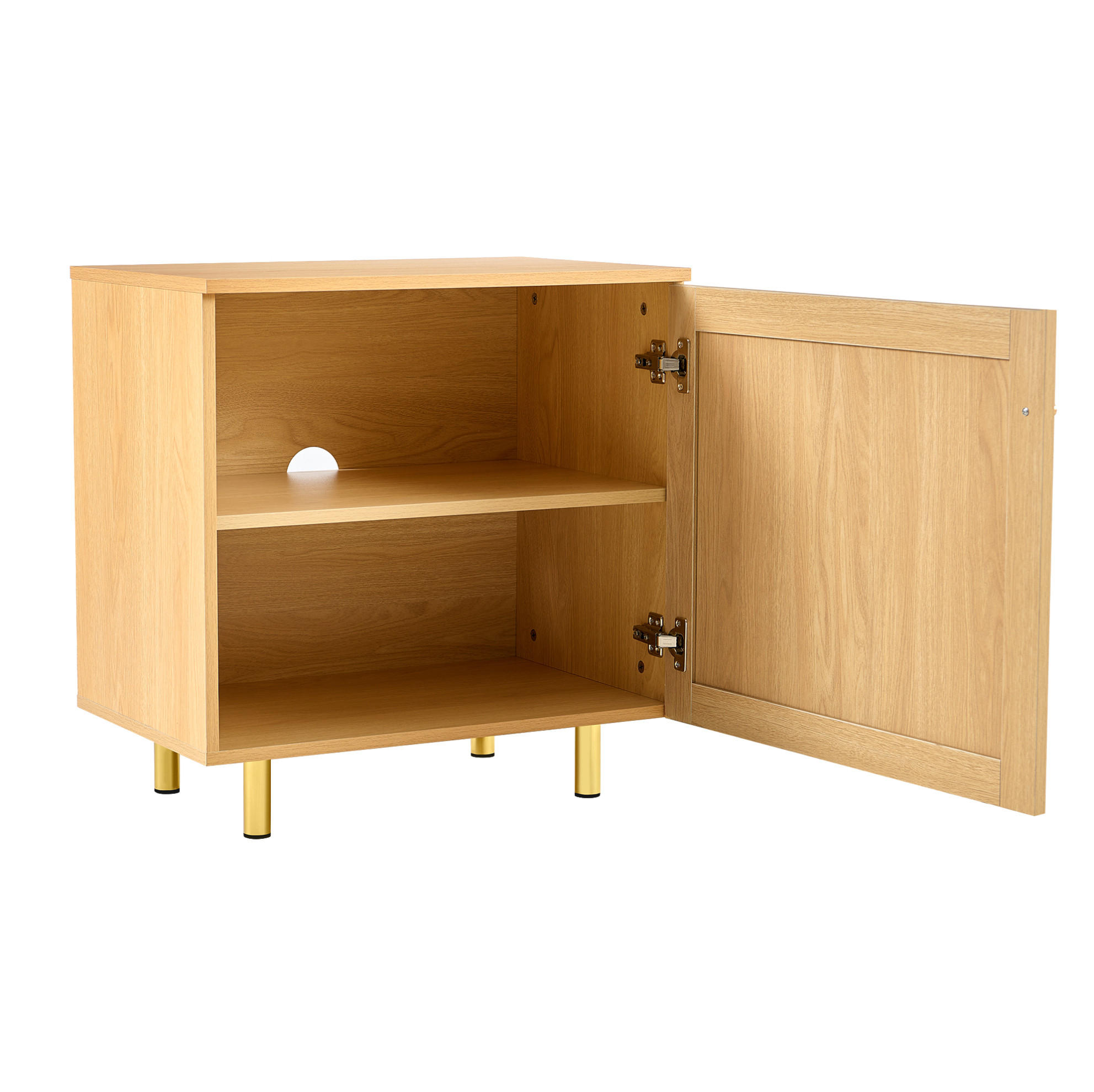 OKWISH BOČNÍ skříň 60/40/63 cm přírodní z MDF s ratanovými dvířky a zlatými nohami