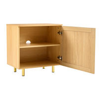 BOČNÍ skříň 60/40/63 cm přírodní z MDF s ratanovými dvířky a zlatými nohami - přírodní, kompozitní dřevo (60/63/40cm) - OKWISH