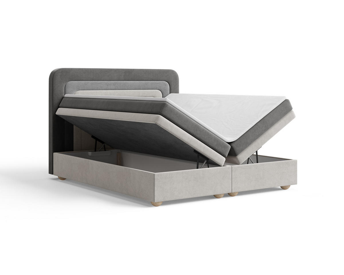 BOXBETT - Bett 10 NEST - Riviera - 140x200 cm - Modernes Polsterbett mit Bettkasten - Grau, Holz (140/200cm) - ROYAL24_MARKT