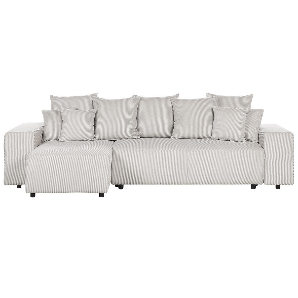 3-SITZER-ECKSOFA Cord hellbeige linksseitig mit Schlaffunktion Stauraum Luspa - Beige/Schwarz, Textil (294/130cm) - Beliani