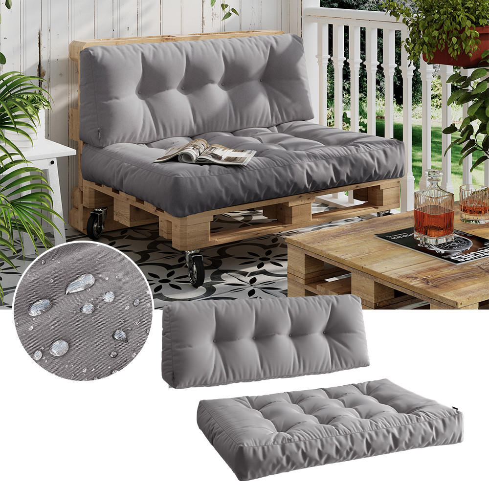 PALETTENKISSENSET Ohio Grau 2 Teile, wasserabweisend - Grau, Textil (120/15/80cm) - Vicco