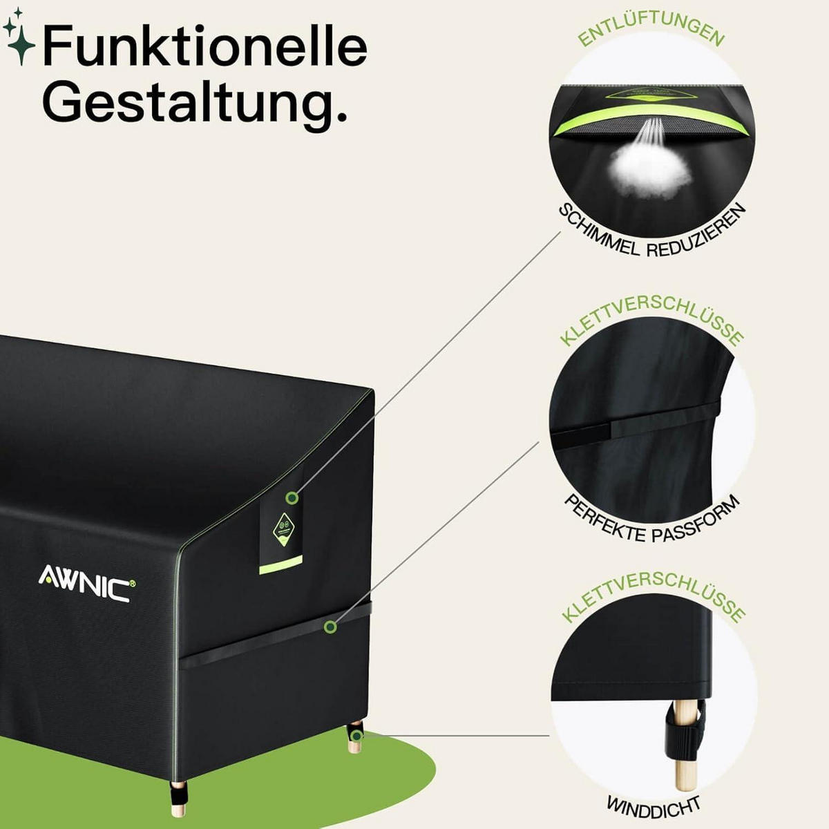 GARTENBANK Abdeckung 420D Polyester 160 x 70 x 60/88 cm - Schwarz, Textil (160/70/60cm)